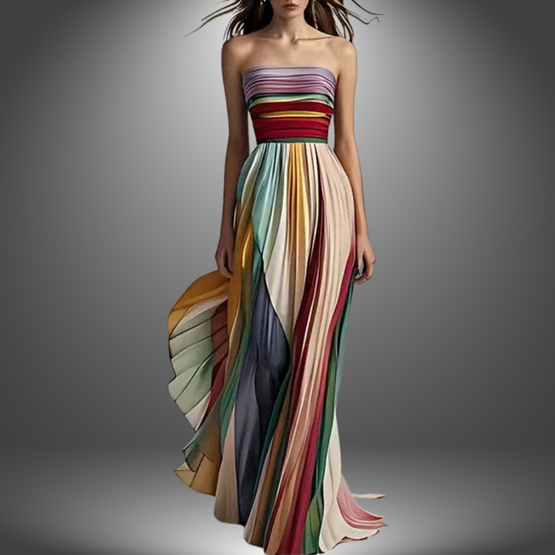 ByNovella | Strapless Colorful Pleated Maxi Dress - CuroStep