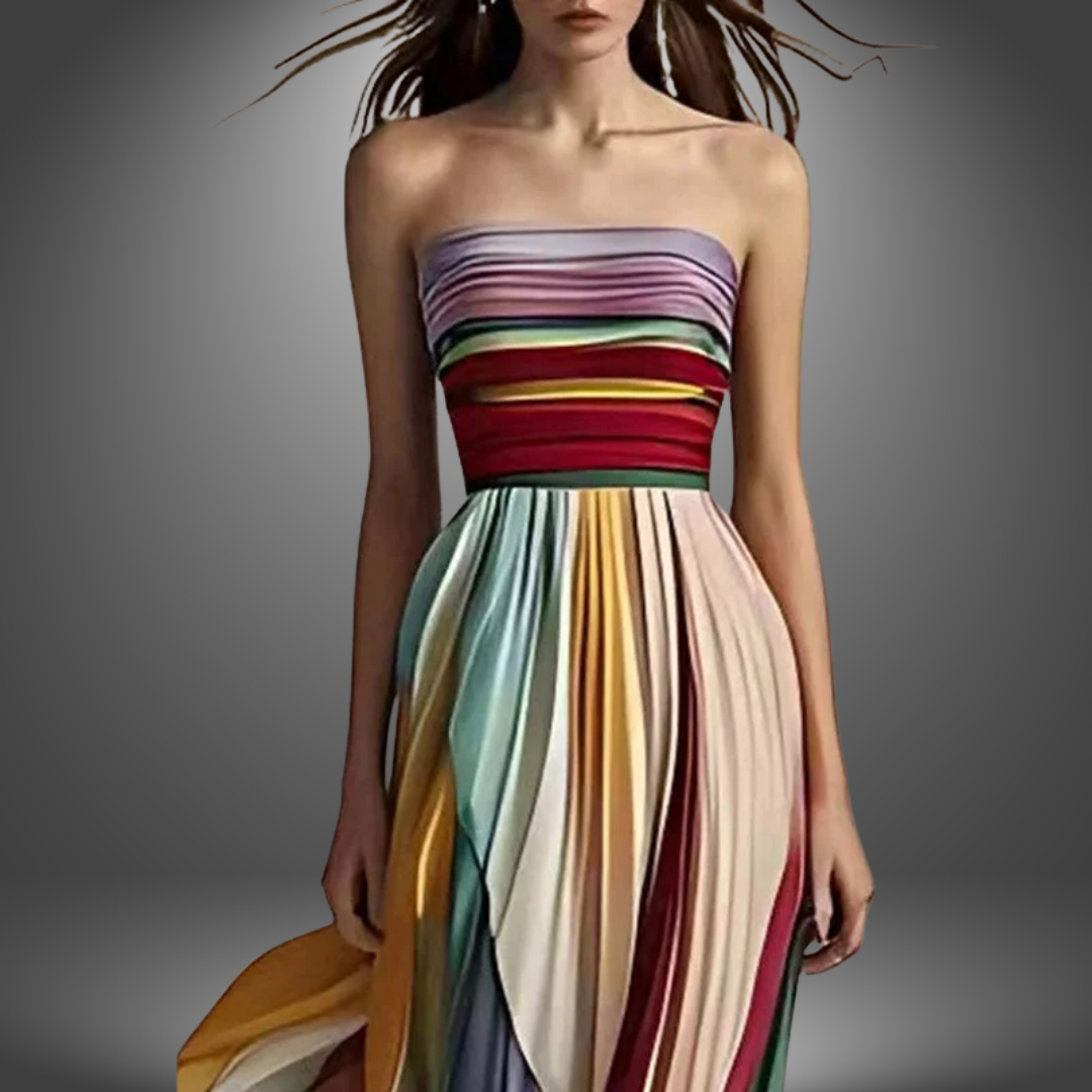 ByNovella | Strapless Colorful Pleated Maxi Dress - CuroStep