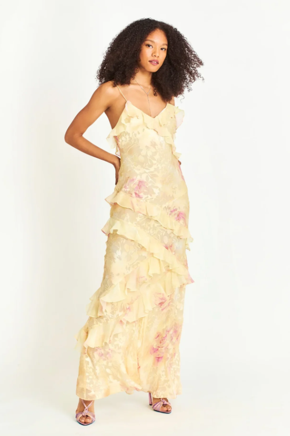 Floral Ruffle Maxi Dress - CuroStep