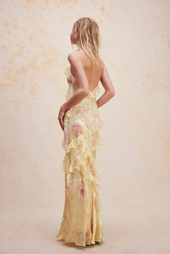 Floral Ruffle Maxi Dress - CuroStep