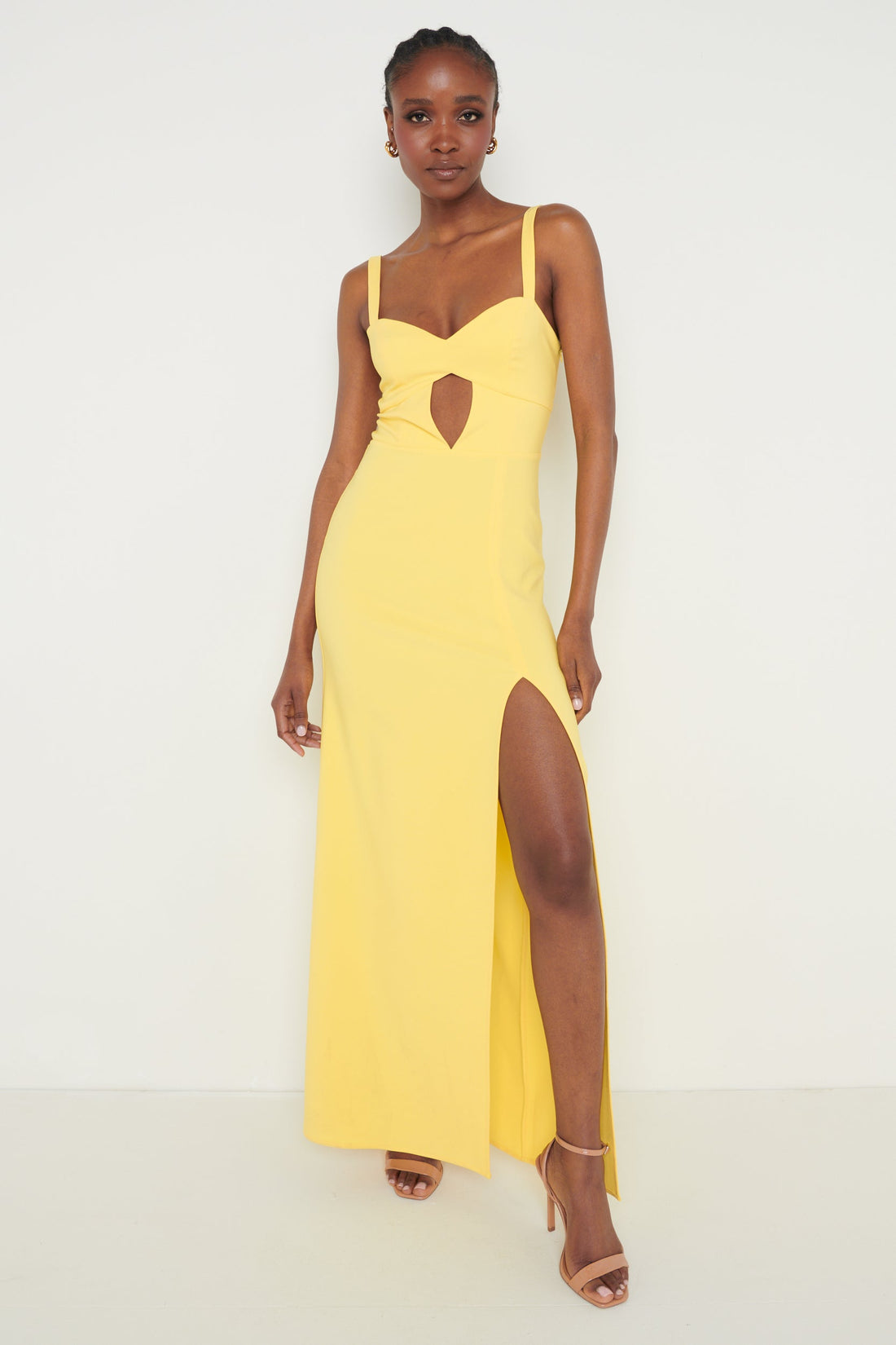 Alice Cut Out Sweetheart Maxi Dress - Lemon - CuroStep