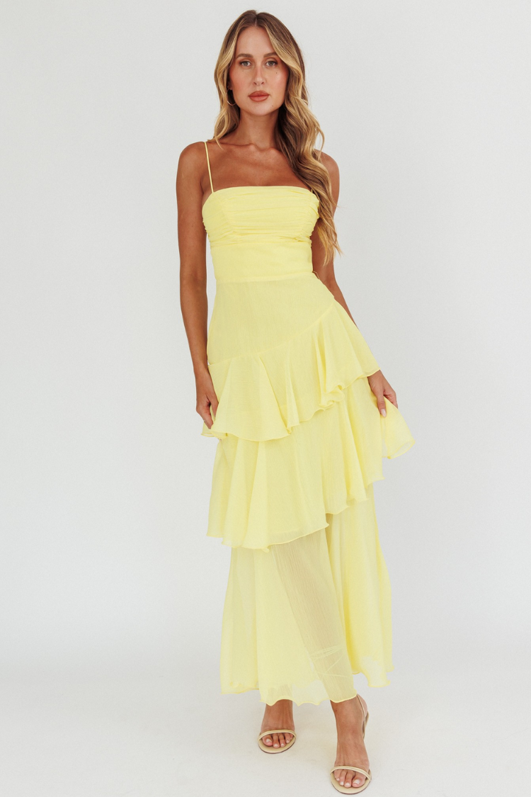 Parisian Summer Yellow Tiered Maxi Dress - CuroStep
