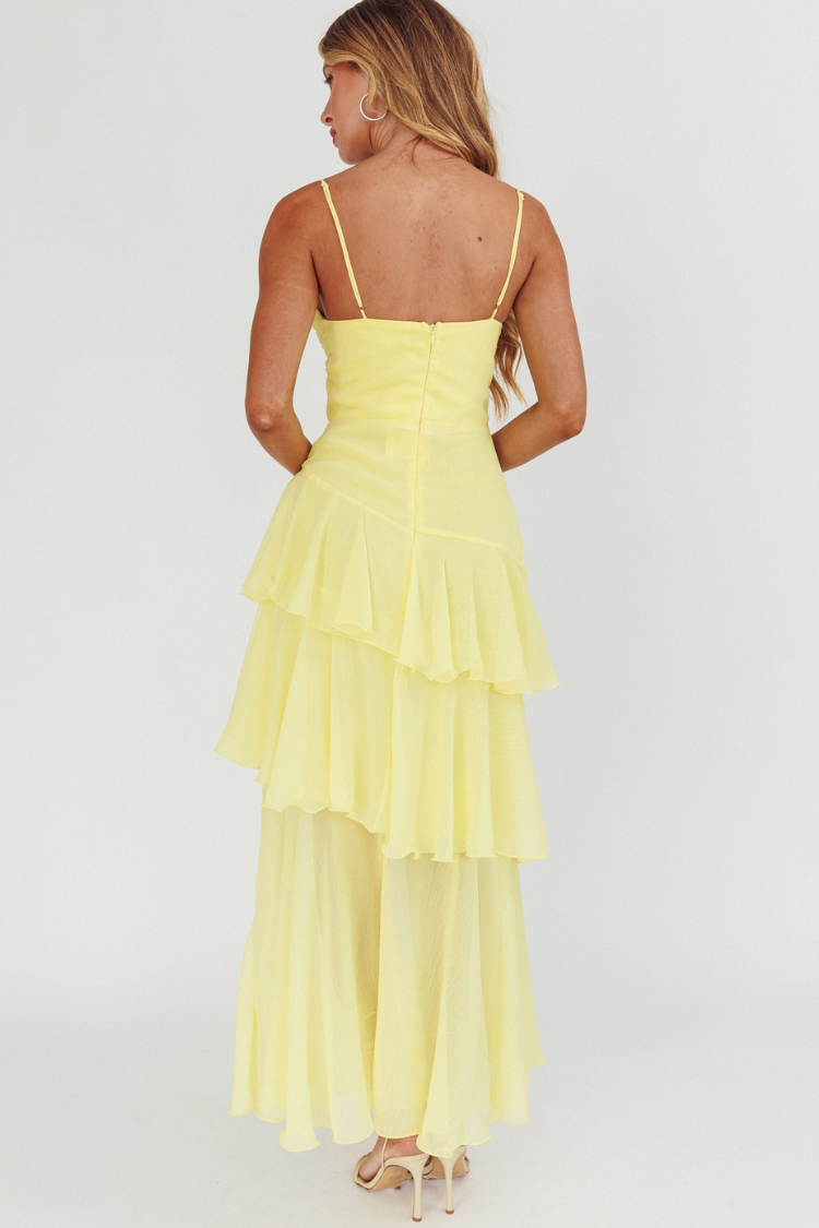 Parisian Summer Yellow Tiered Maxi Dress - CuroStep