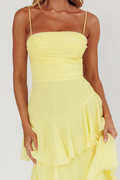 Parisian Summer Yellow Tiered Maxi Dress - CuroStep