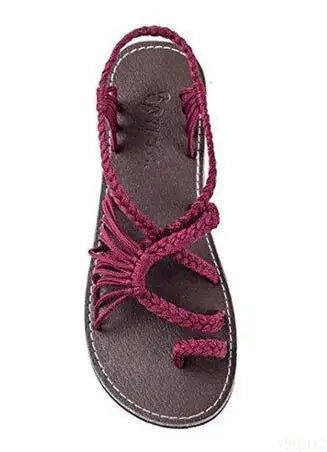 Large size rope knot sandals summer flip flops casual women's shoes Rome flat sandals thin strap beach comfortable sandals women - CuroStep
