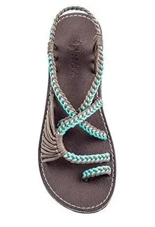 Large size rope knot sandals summer flip flops casual women's shoes Rome flat sandals thin strap beach comfortable sandals women - CuroStep
