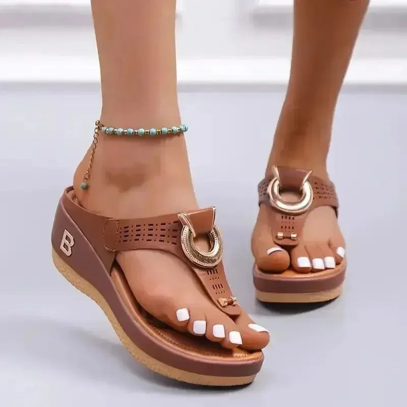 Summer Sandals Women 2024 Big Size Platform Wedges Sandals Slippers Non-Slip Open Toe Flip Flops Ladies Comfortable Beach Shoes - CuroStep