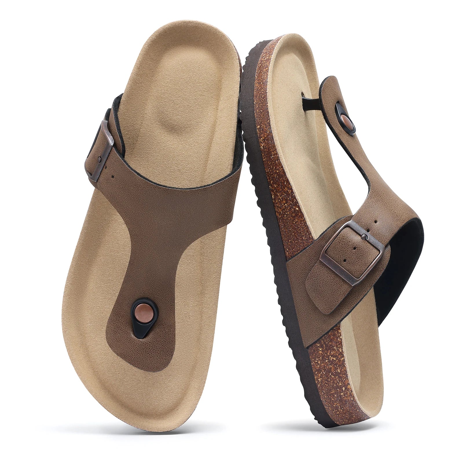 Gacimy Women Cork Slippers With Arch Support Fashion Leather Clogs Sandals Summer Open Toe Flat Mules Slippers Men Beach Slides - CuroStep