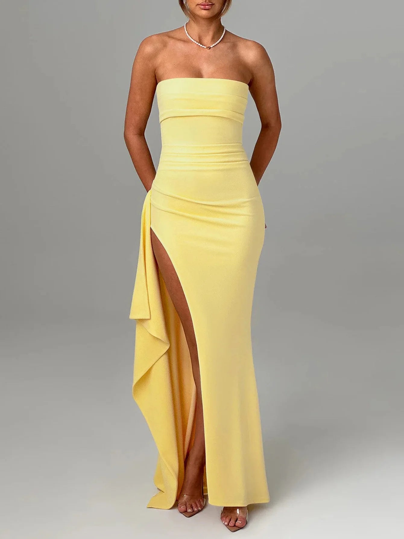 Zafira Maxi dress- Lemon - CuroStep