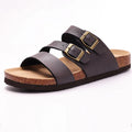 Gacimy Women Cork Slippers With Arch Support Fashion Leather Clogs Sandals Summer Open Toe Flat Mules Slippers Men Beach Slides - CuroStep