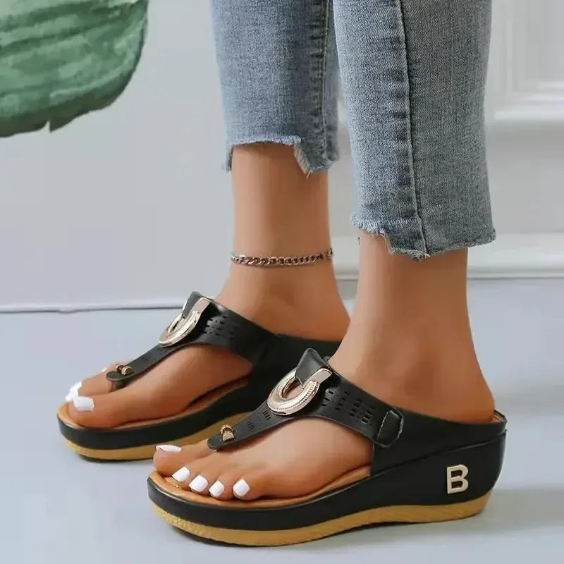 Summer Sandals Women 2024 Big Size Platform Wedges Sandals Slippers Non-Slip Open Toe Flip Flops Ladies Comfortable Beach Shoes - CuroStep