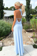 Mirella Plunge Halter Neck Maxi Dress - Blue - CuroStep