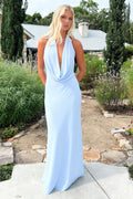Mirella Plunge Halter Neck Maxi Dress - Blue - CuroStep