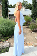 Mirella Plunge Halter Neck Maxi Dress - Blue - CuroStep