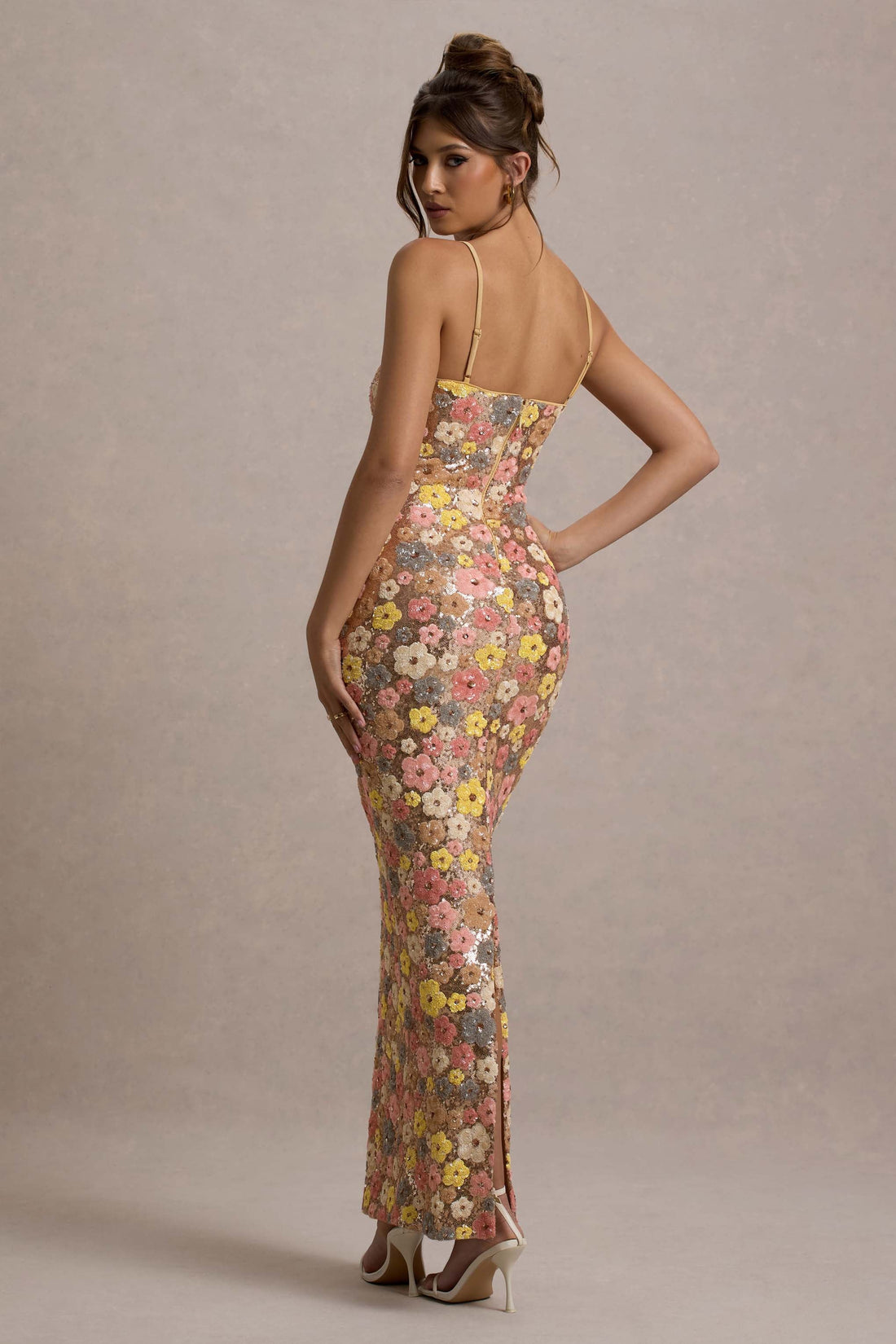 Vitora | Floral Print Sequin Square-Neck Maxi Dress - CuroStep