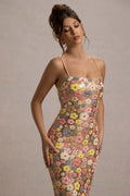 Vitora | Floral Print Sequin Square-Neck Maxi Dress - CuroStep
