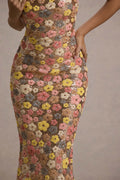 Vitora | Floral Print Sequin Square-Neck Maxi Dress - CuroStep