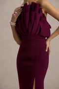 Set The Bar | Plum Ruffled Strapless Split Maxi Dress - CuroStep