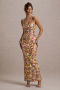 Vitora | Floral Print Sequin Square-Neck Maxi Dress - CuroStep