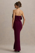 Set The Bar | Plum Ruffled Strapless Split Maxi Dress - CuroStep
